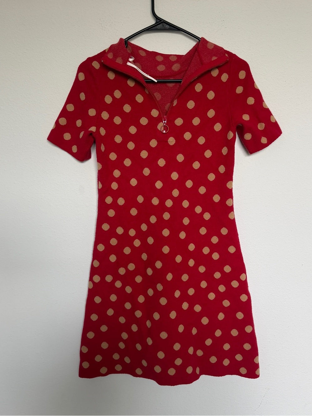 Anthropologie Red Dress with Tan Polka Dots